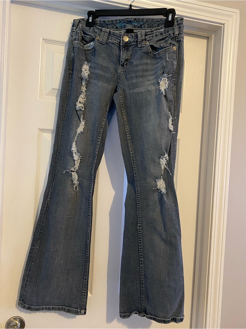 Ariya Distressed Blue Flare Jeans